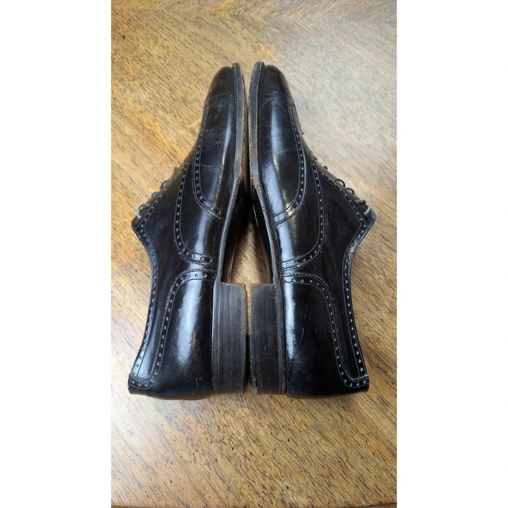 Salvatore Ferragamo 112 Wingtip Oxfords Black Polished Calf Leather Shoes 10B